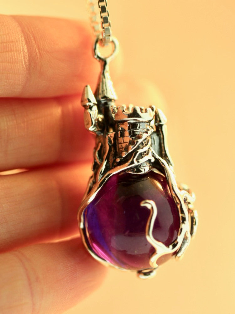 Castle w/ Amethyst Orb Pendant in Silver