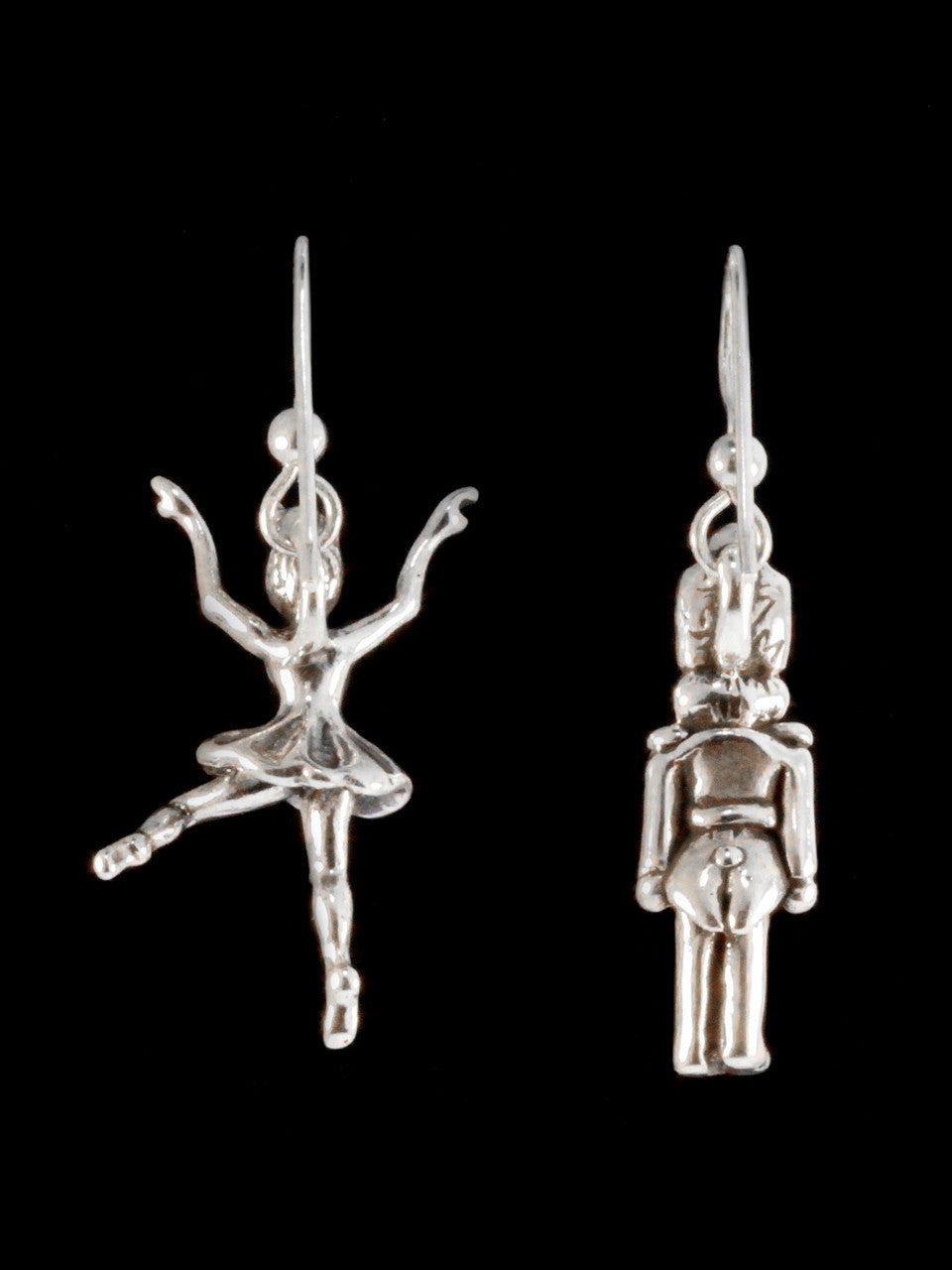 Christmas - Nutcracker and Ballerina Earrings - Silver