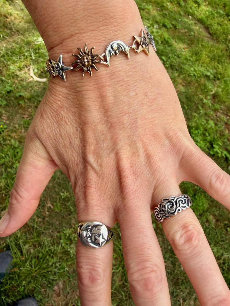 Moon and Star Ring - Silver