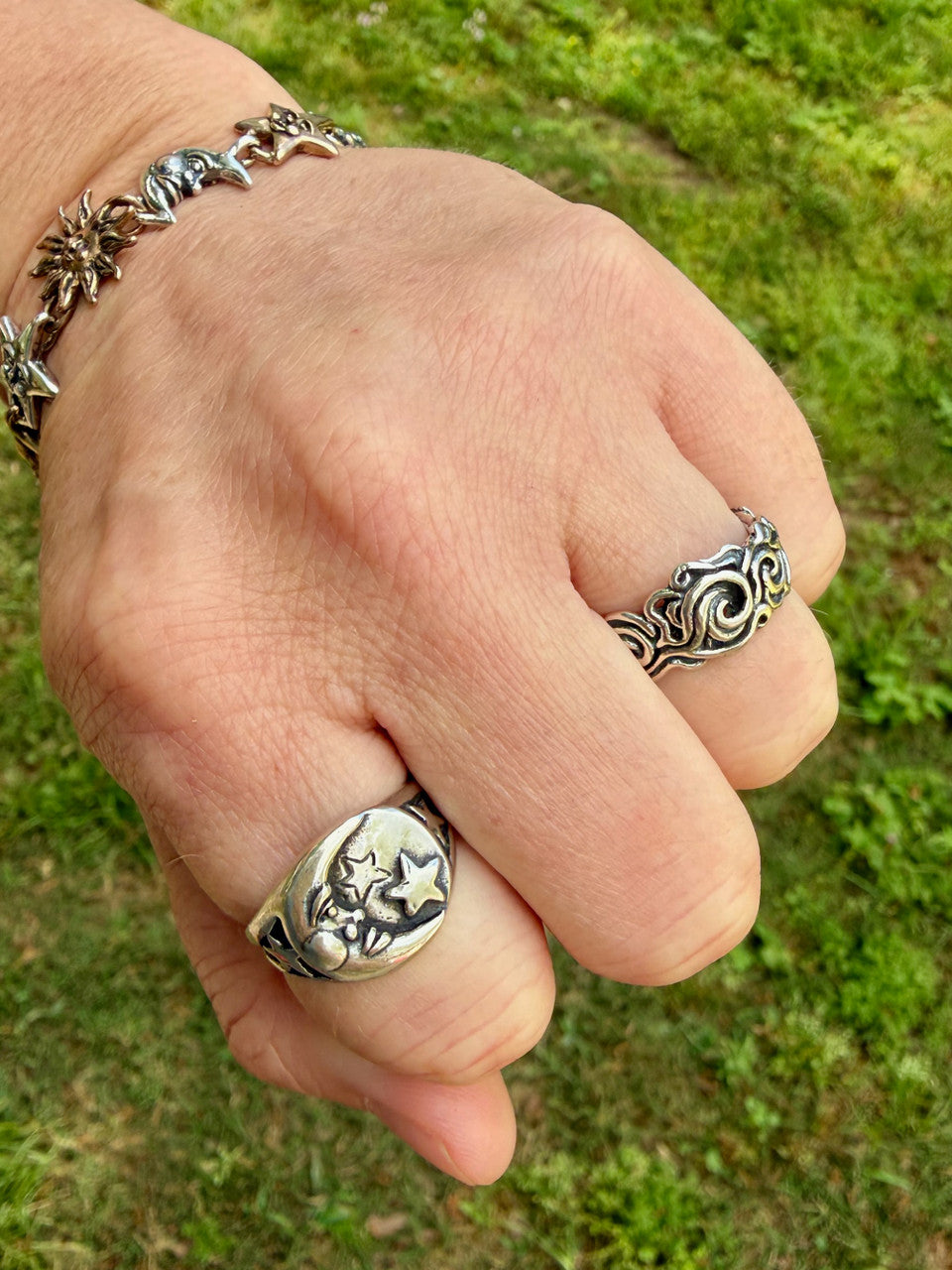 Moon and Star Ring - Silver