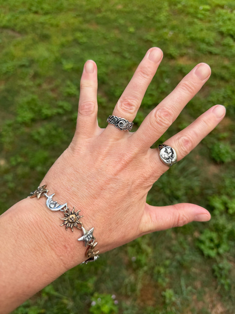 Moon and Star Ring - Silver