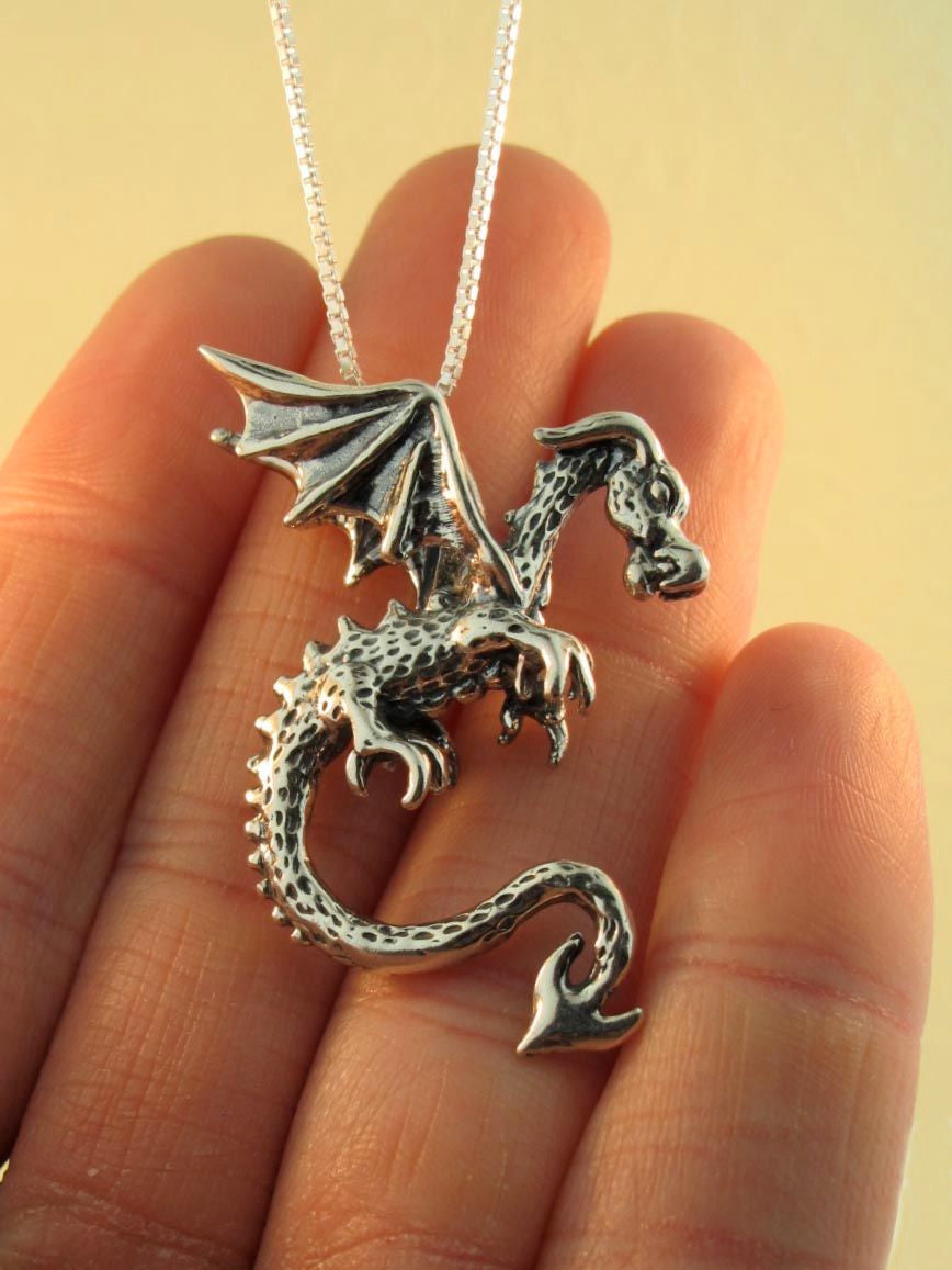 Swooping Dragon Pendant - Sterling Silver
