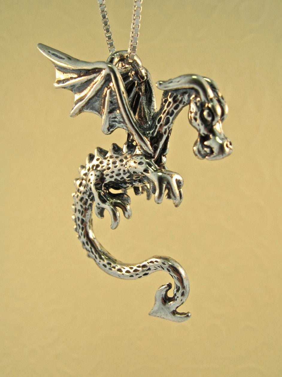 Discontinued, Sterling Silver, Swooping Dragon Pendant