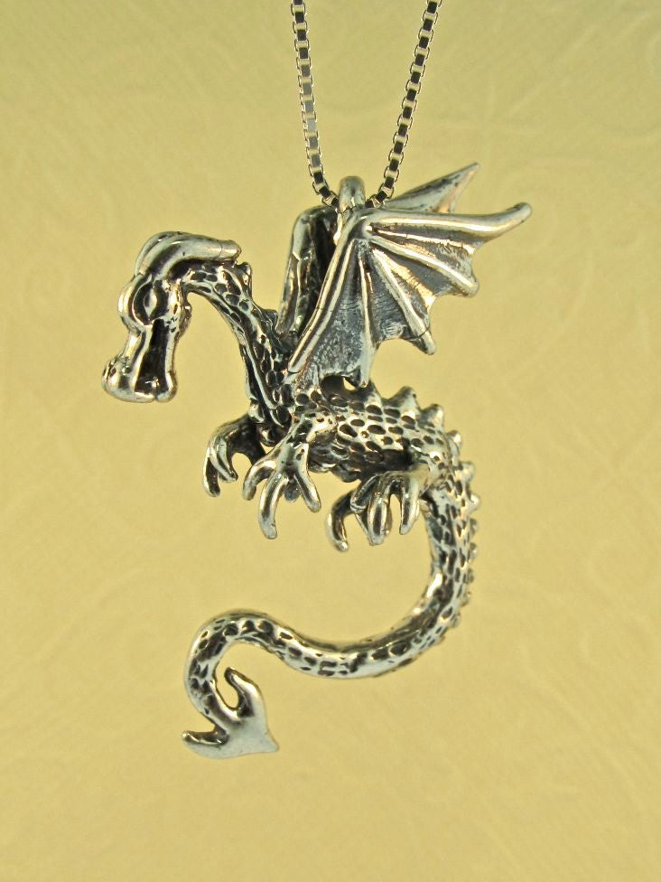 Discontinued, Sterling Silver, Swooping Dragon Pendant