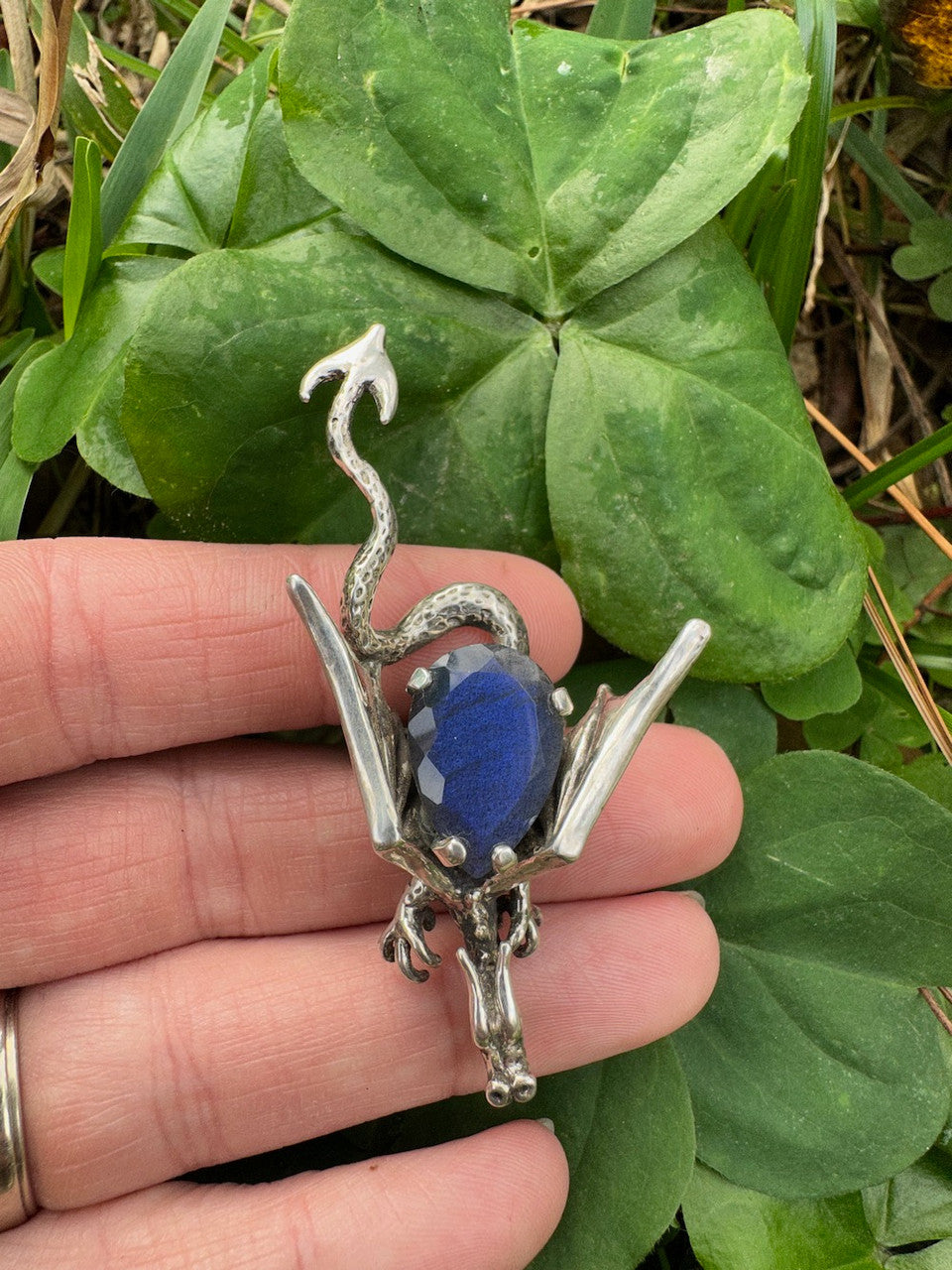 Dragon Sculpture Ring with Faceted Labradorite