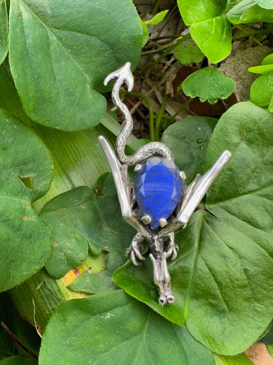 Dragon Sculpture Ring - Sterling Silver with Faceted Labradorite