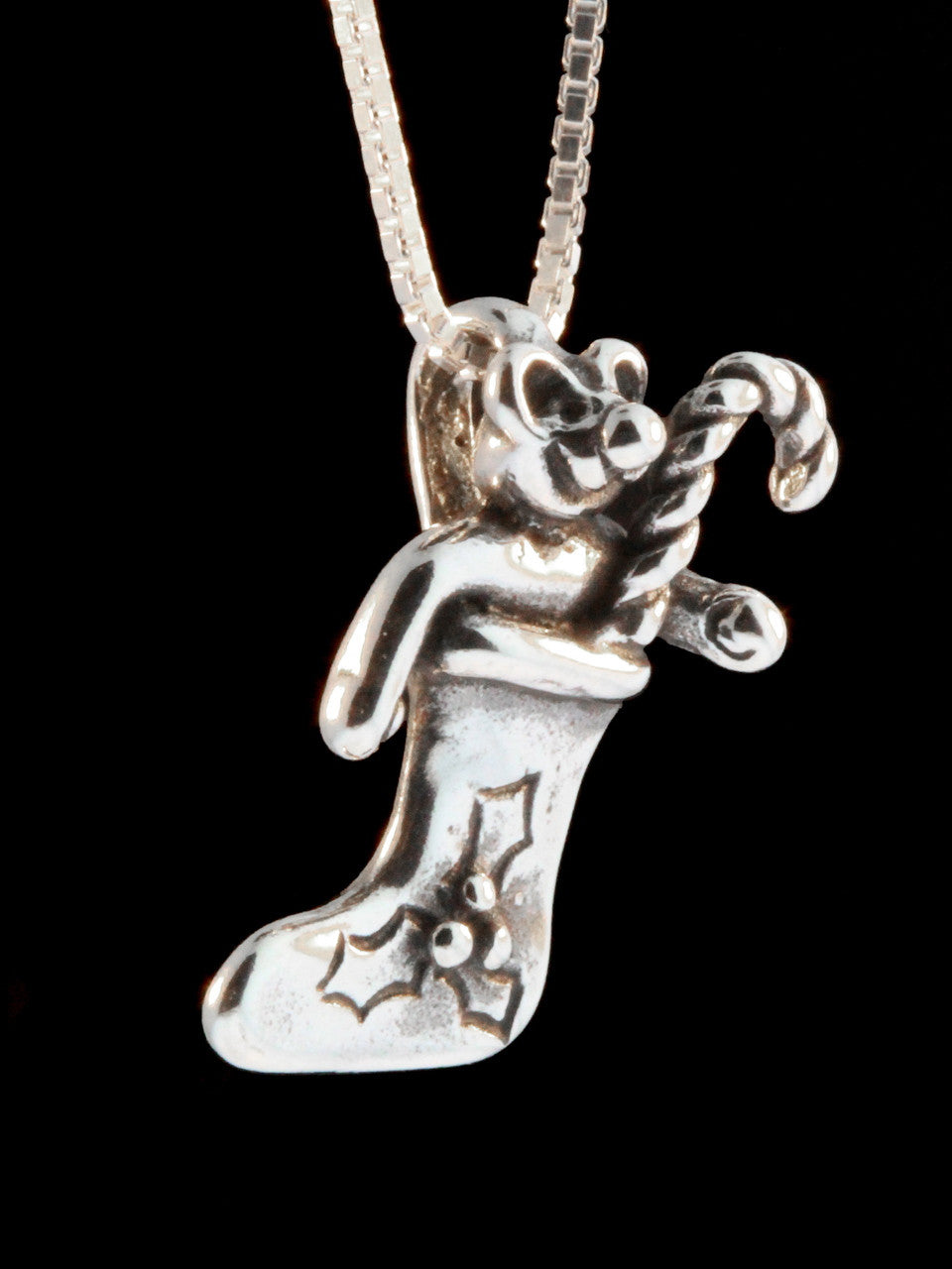 Christmas - Stocking Teddy Bear Charm - Silver