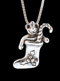 Christmas - Stocking Teddy Bear Charm - Silver