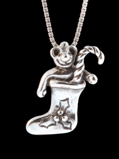 Christmas - Stocking Teddy Bear Charm - Silver