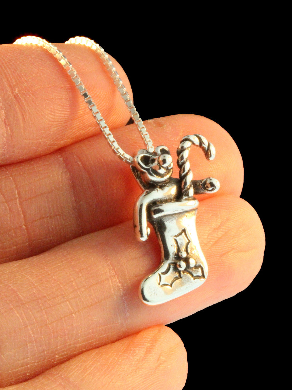 Christmas - Stocking Teddy Bear Charm - Silver