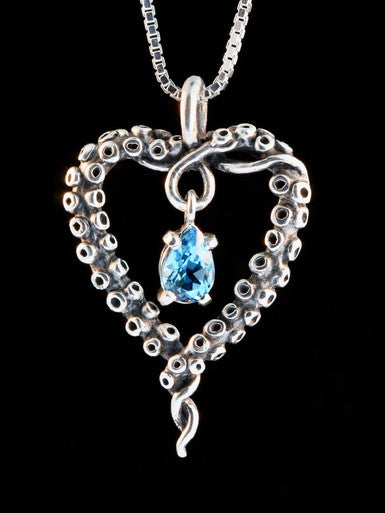 Tentacle Heart with Gemstone - Sterling Silver