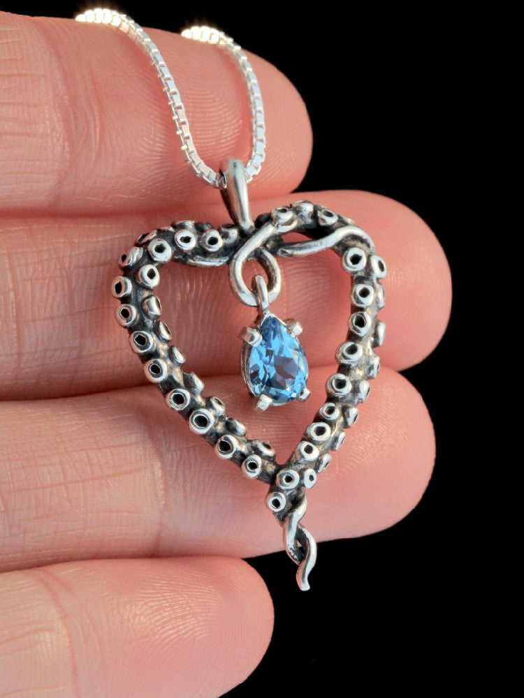 Tentacle Heart with Gemstone in Silver