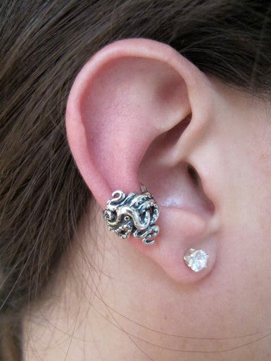 Octopus Tentacle Twist Ear Cuff - Silver