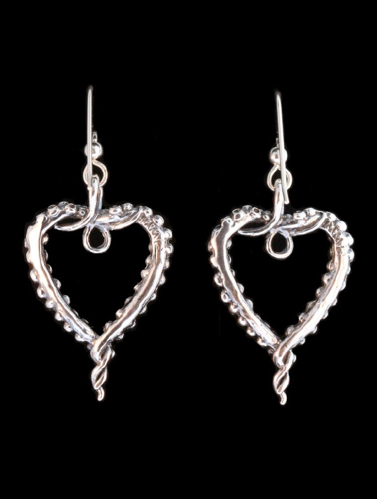 Tentacle Heart Earrings in Silver