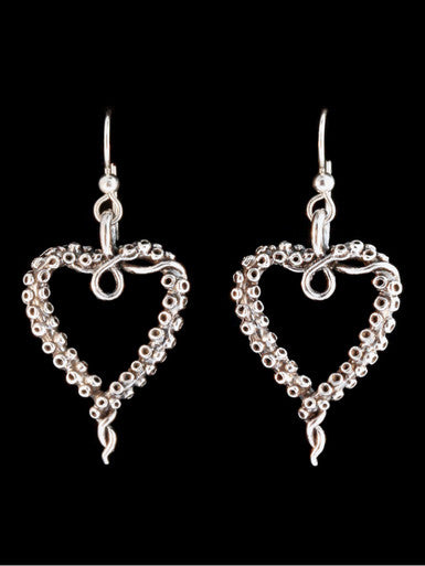 Tentacle Heart Earrings - Sterling Silver