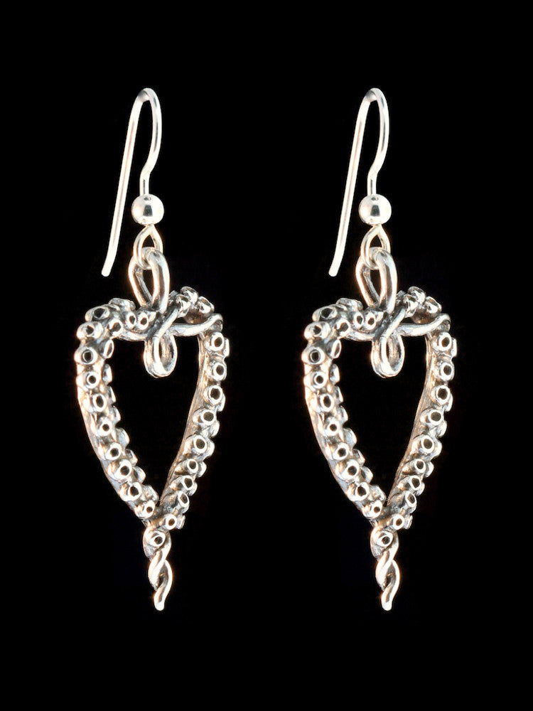 Tentacle Heart Earrings in Silver