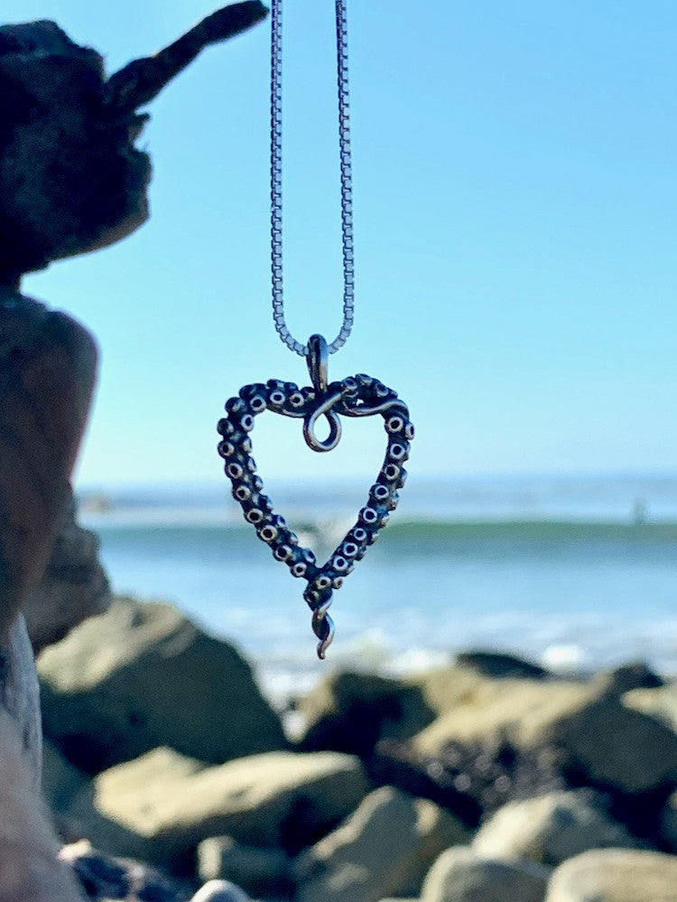 Tentacle Heart Pendant in Silver at Beach