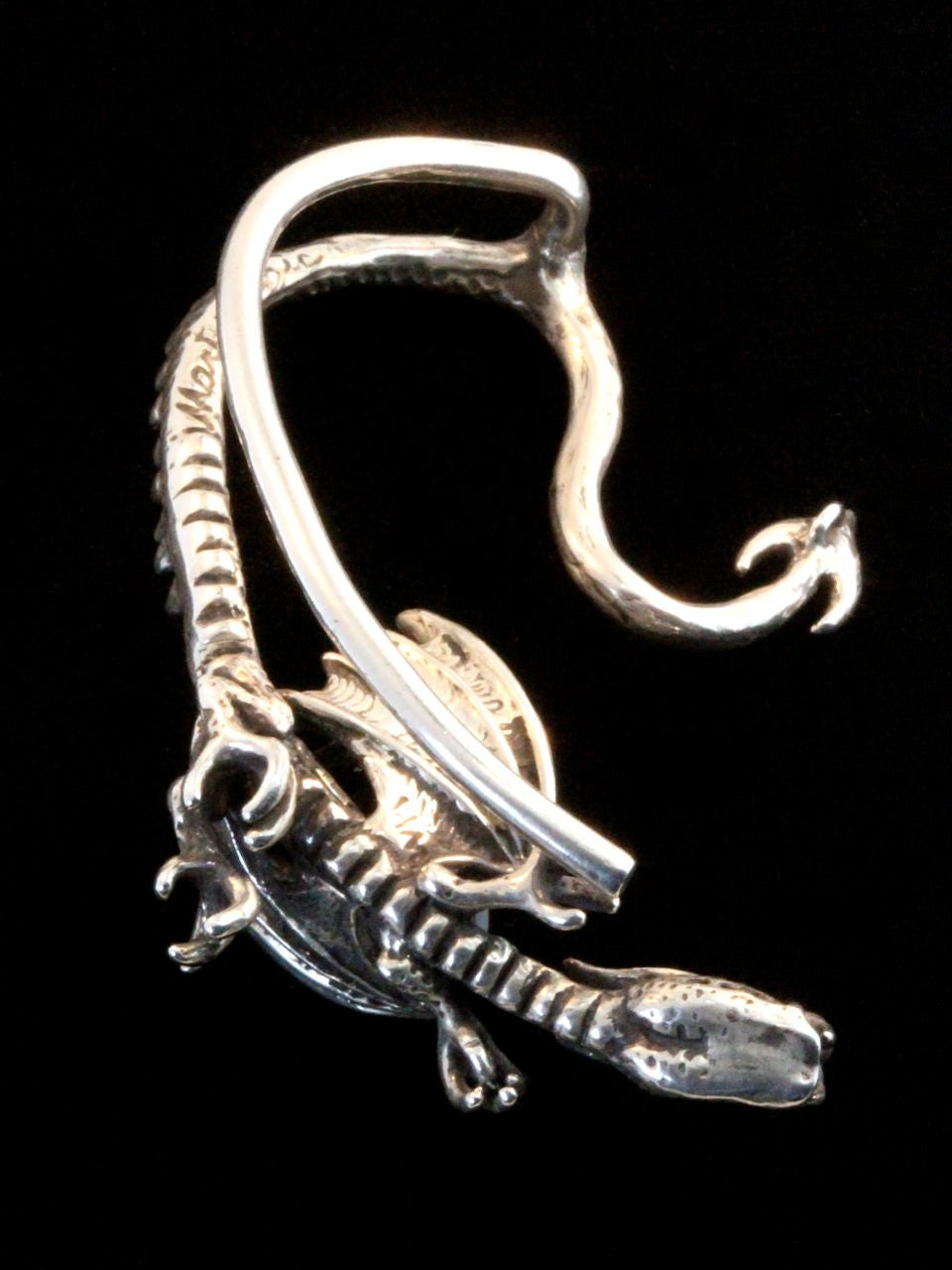 Throne Dragon Ear Wrap with Garnet - Silver