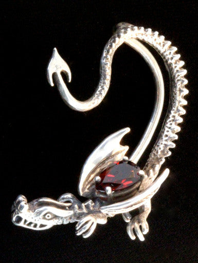 Throne Dragon Ear Wrap with Gemstone - Sterling Silver