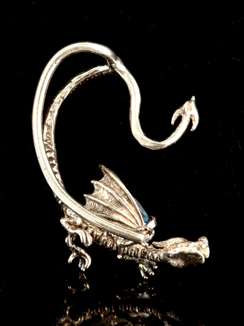 Throne Dragon Ear Wrap with Pear Shaped Blue Topaz - Silver