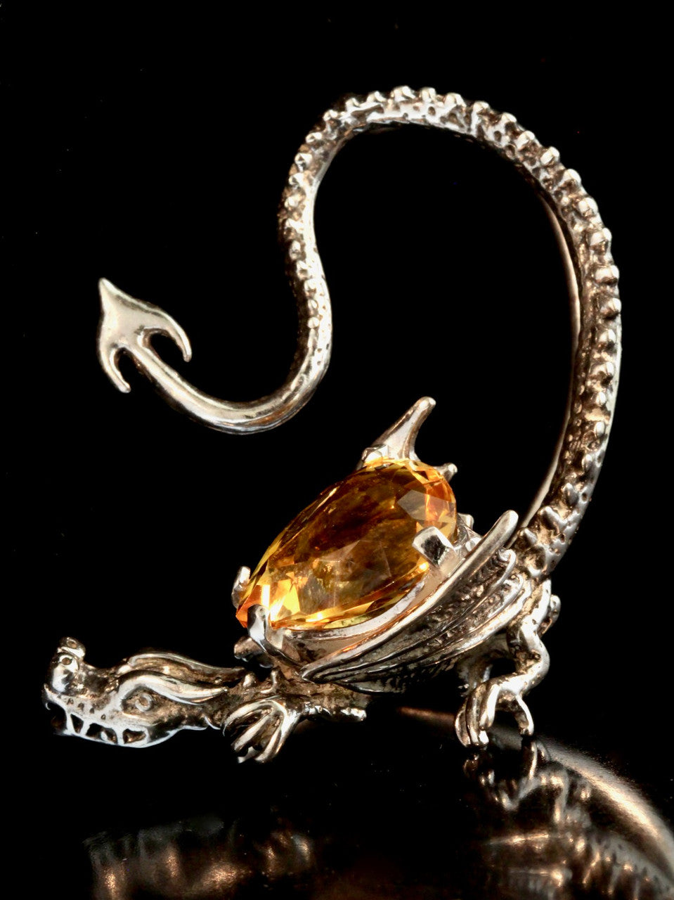 Throne Dragon Ear Wrap with Pear Shaped Citrine - Silver