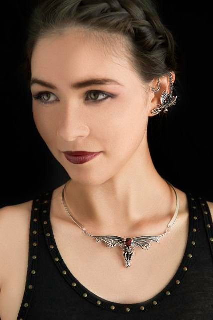 Silver Throne Dragon Ear Wrap and Gothic Dragon Neckpiece