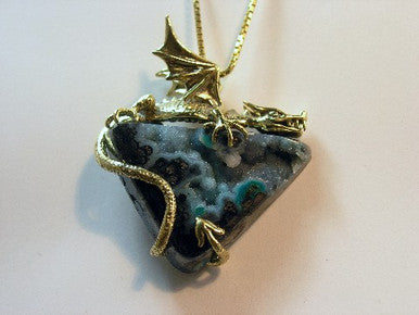 Thunder Dragon Pendant with Chrysocolla - 18K Gold - SOLD