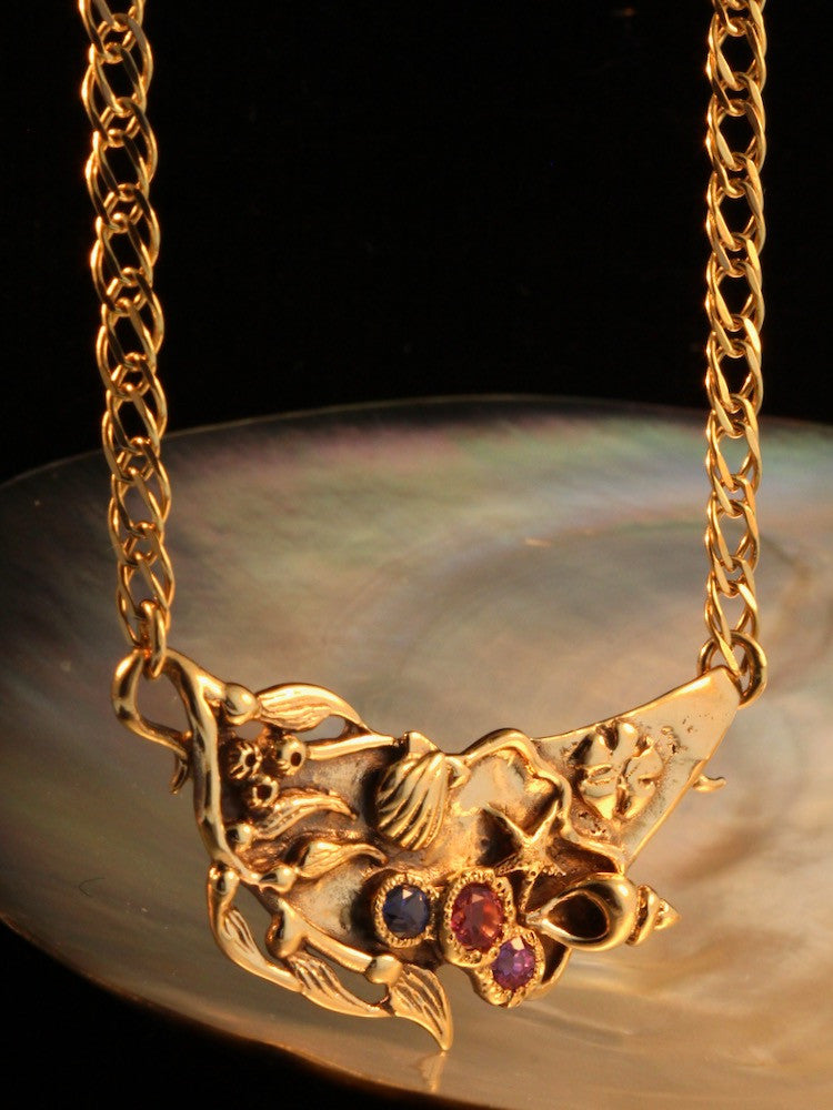 Tide Pool Pendant with Sapphires and Tourmaline - 14K gold