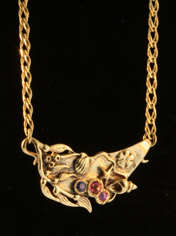Tide Pool Pendant with Sapphires and Tourmaline - 14K gold