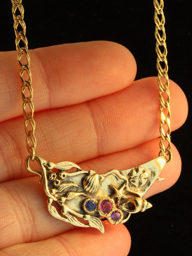 Tide Pool Pendant with Sapphires and Tourmaline - 14K gold