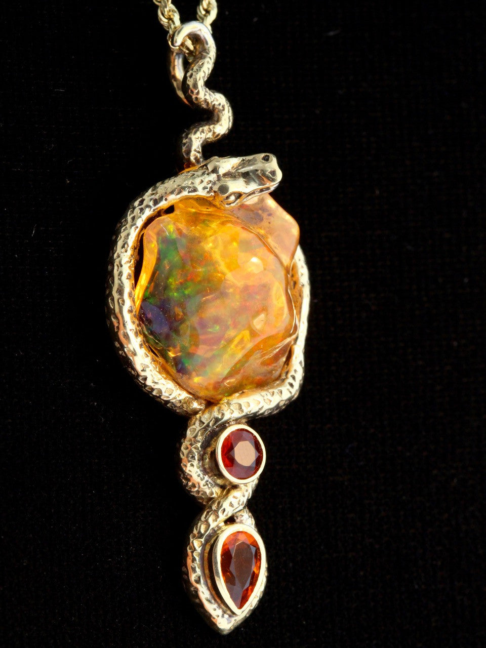 Tri-Opal Infinity Snake Pendant - 18 K Gold