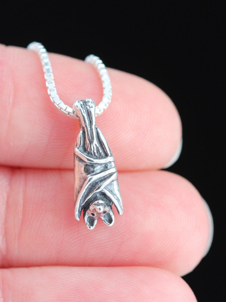 Tiny Bat Briolette Charm - Silver