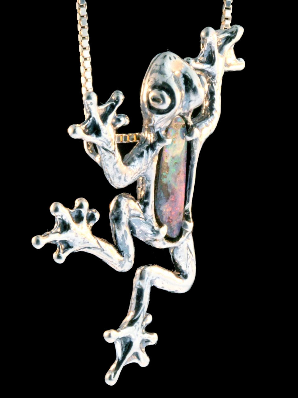 Treasure Back Tree Frog with Australian Boulder Opal -Sterling Silver
