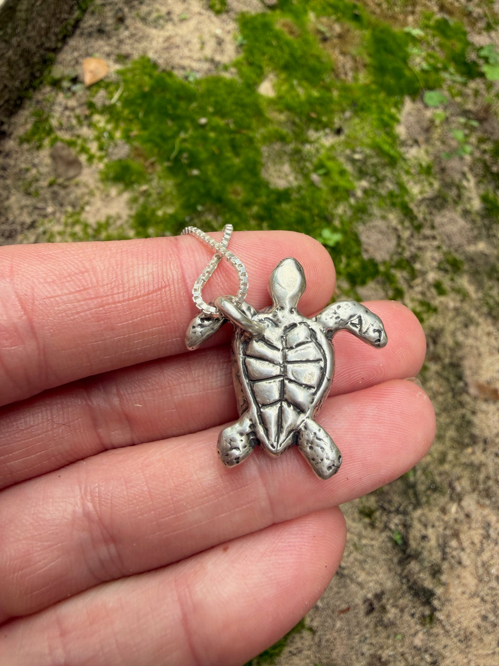 Gemstone Treasure Back Sea Turtle Pendant 2 - Sterling Silver