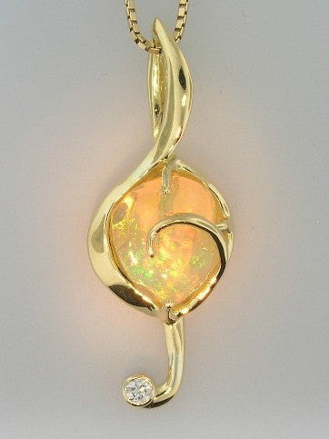 Treble Clef Pendant with Mexican Fire Opal - 18K Gold - SOLD