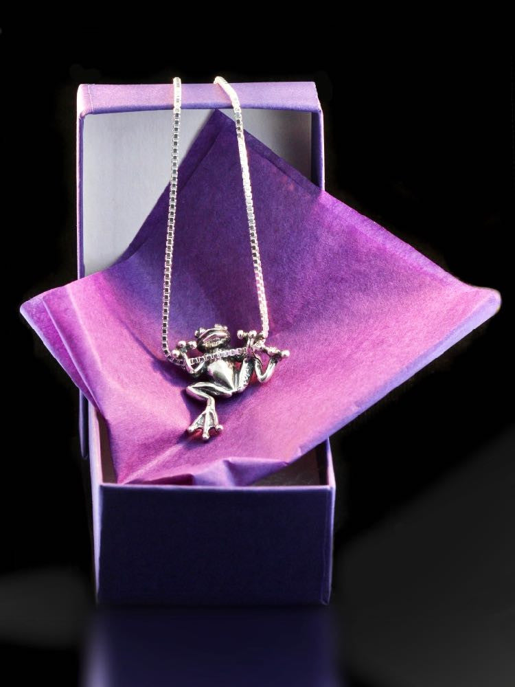 The Tree Frog Pendant comes in a beautiful box, perfect for gift giving