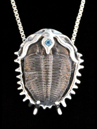 Trilobite Fossil Pendant with Gemstone - Silver