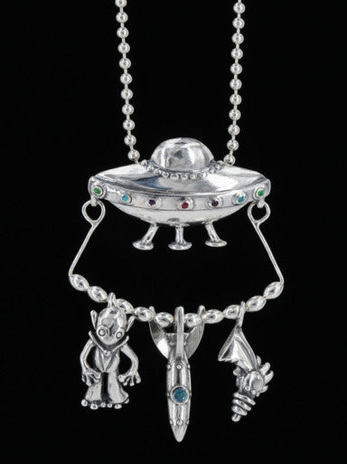 Flying Saucer U.F.O. Charm Collection with Gemstones