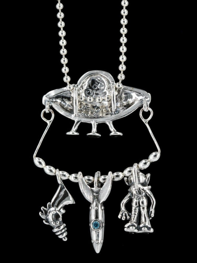 Sterling Silver Flying Saucer U.F.O. Charm Collection with Gemstones
