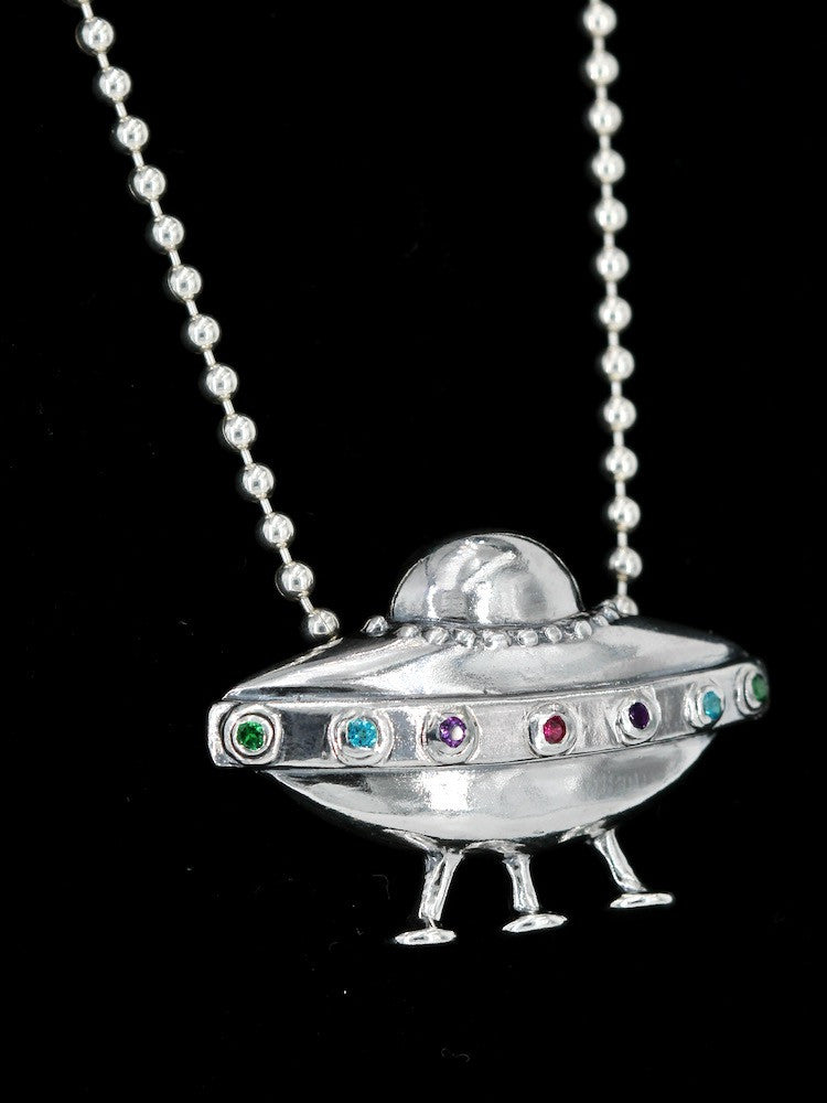 Sterling Silver Flying Saucer U.F.O. with Gemstones