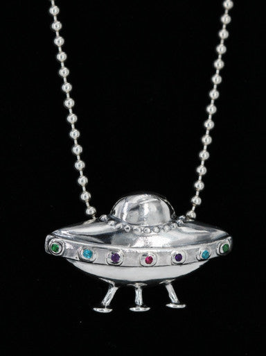 Flying Saucer U.F.O. Pendant with Gemstones - Sterling Silver
