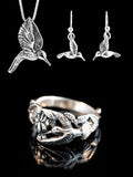Hummingbird Pendant and Hummingbird Earrings Jewelry Set - Sterling Silver