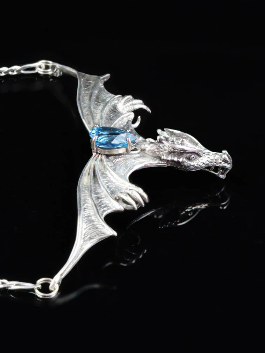 Gothic Dragon Neckpiece with Gemstone - Sterling Silver
