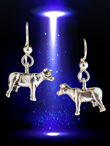 Abducted Cow Charm Earrings - Silver