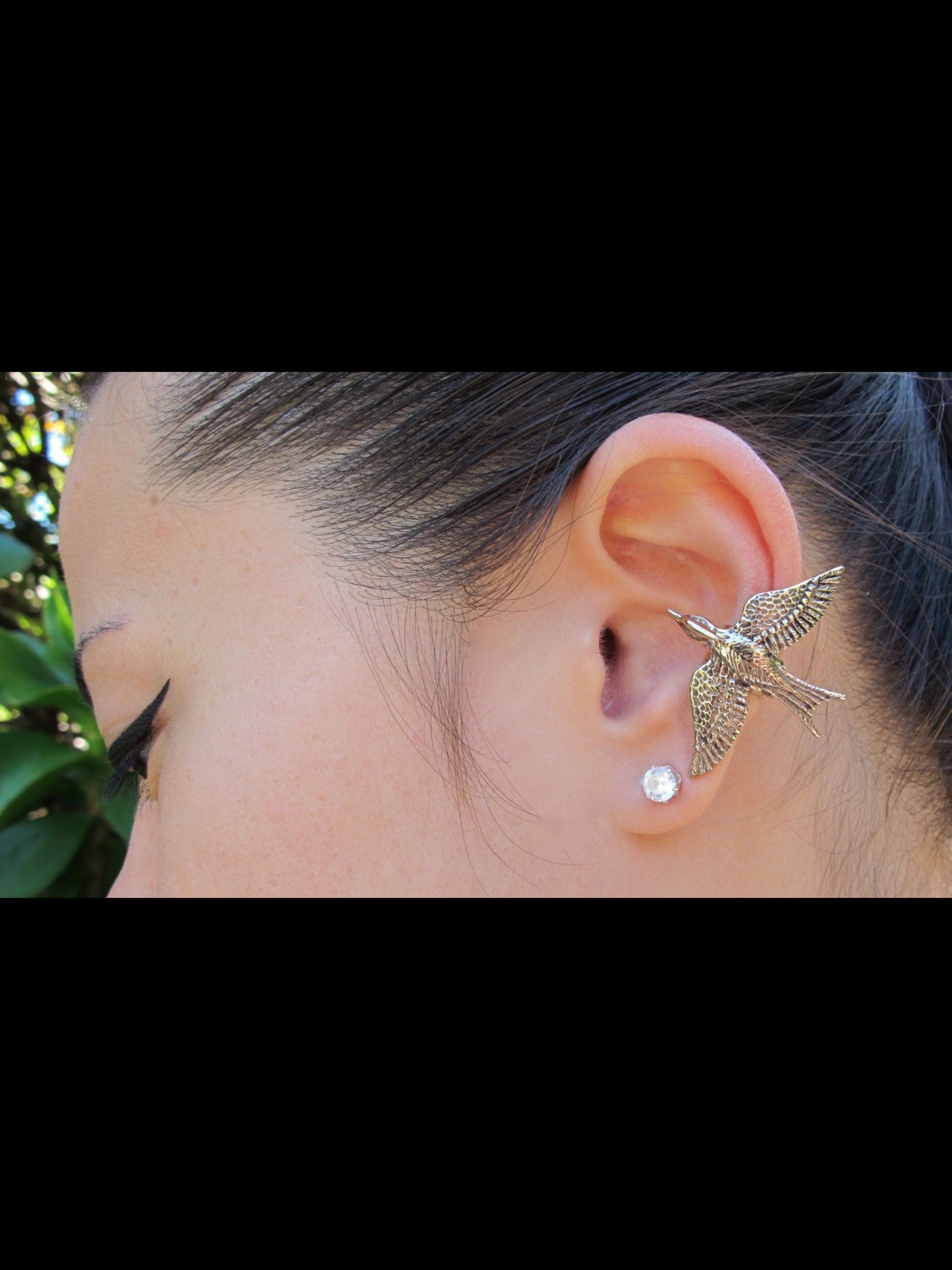 Mocking Jay Bird Ear Cuff - Bronze