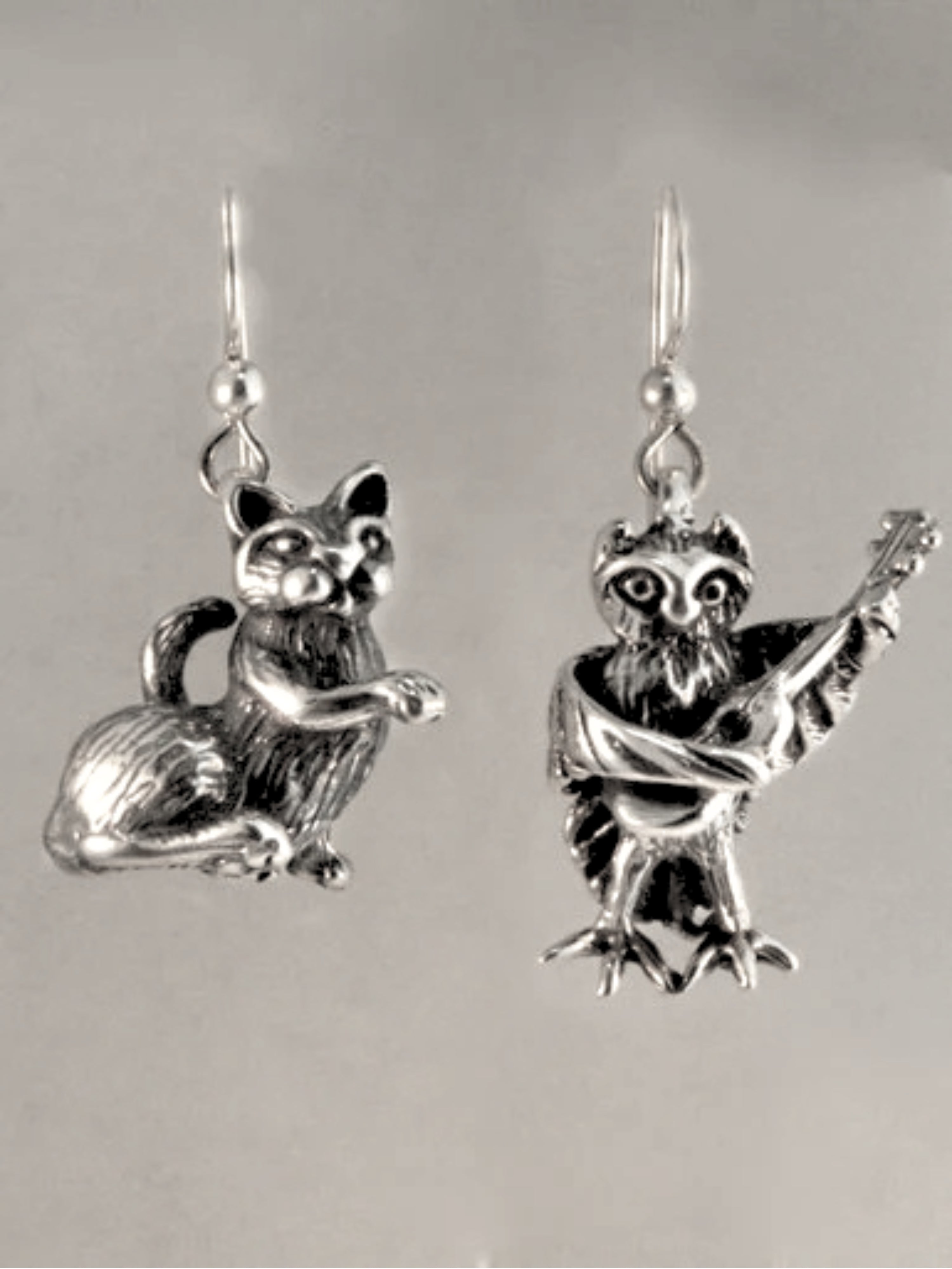 Edward Lear Poem - Owl and  Pussy Cat Earrings - Silver