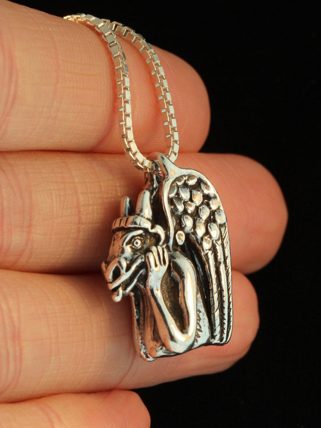 Spitting Gargoyle Pendant - Sterling Silver