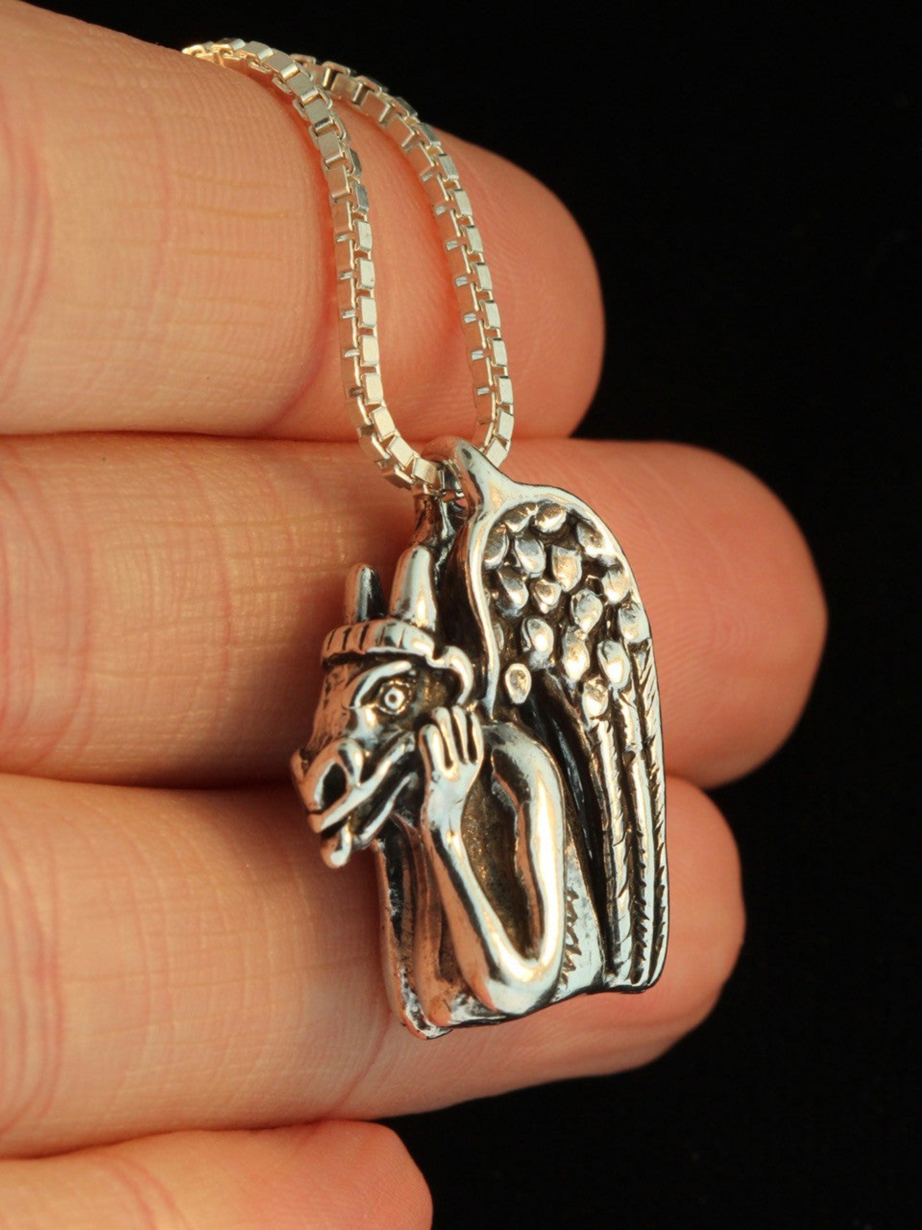 Spitting Gargoyle Pendant - Sterling Silver