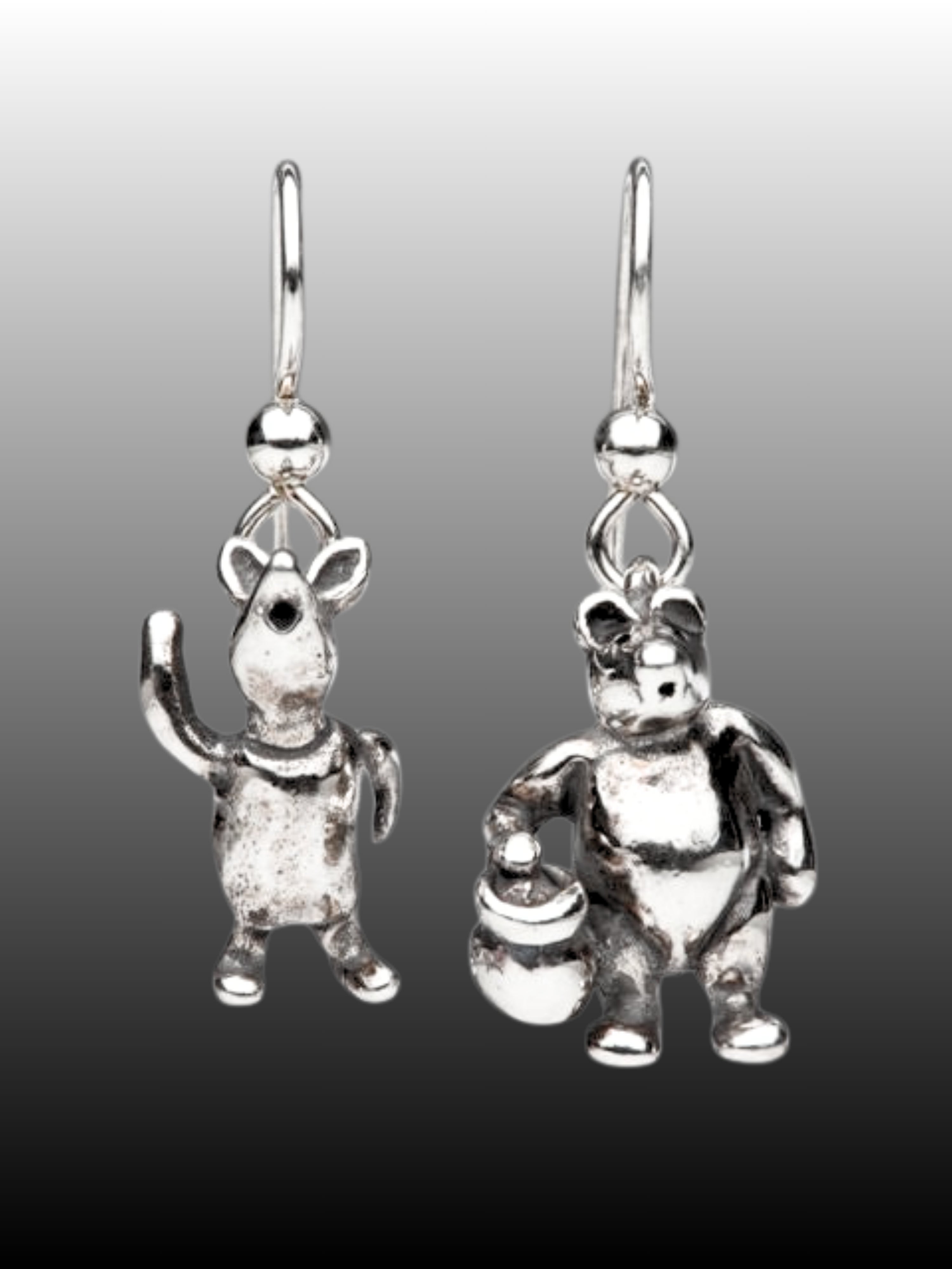 Classic Winnie the Pooh - Pooh and Piglet Earrings - Silver