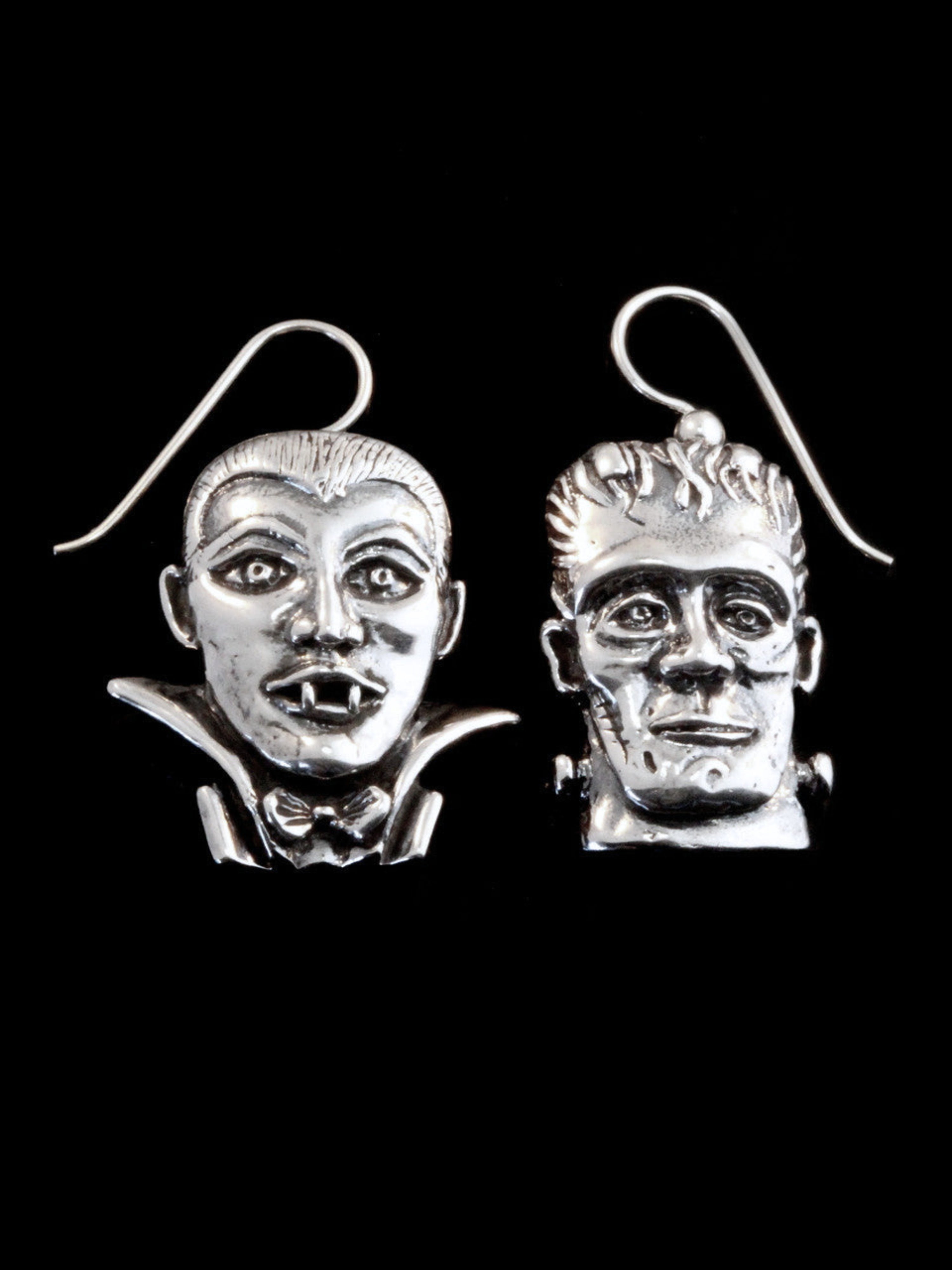 Frankenstein and Dracula Earrings - Sterling Silver